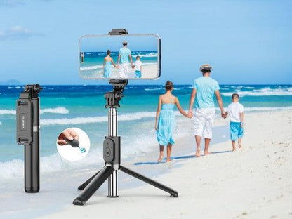 Selfie Stick Tripe,3 Em 1 Extensível 100Cm, Com Bluetooth Controlo Remoto Preto - Bujitech