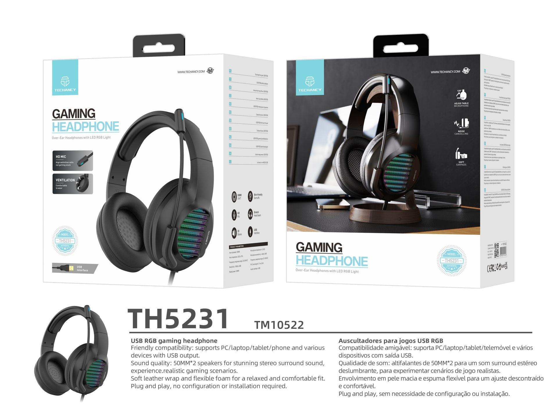 Auriculares Gaming Estéreo Com Iluminação Rgb - Bujitech